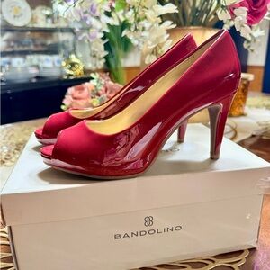 Bandolino Glossy Red Patent Peep-Toe Heels